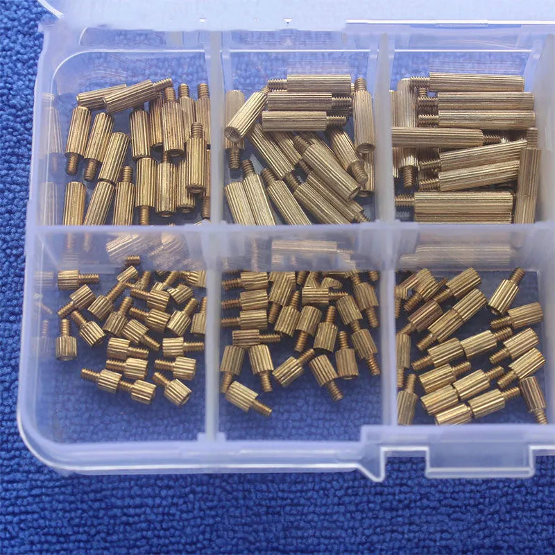 Gold 260-piece set of 304 stainless steel screws, nuts, and brass copper columns