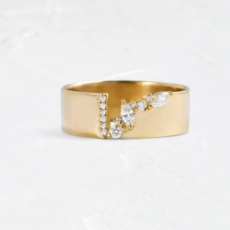 Gold electroplated copper women's ring with a cubic zirconia stone, shown in size 8.
