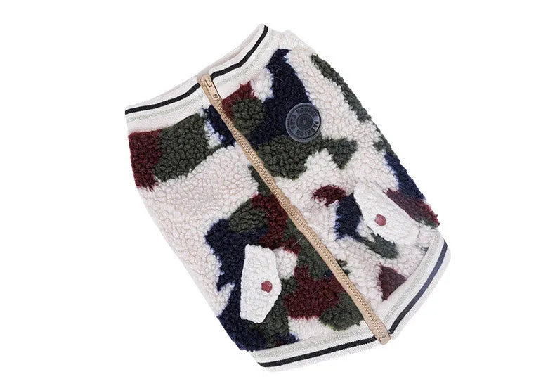 Camouflage dog hooded coat with two-legged design for dogs sizes XS to 2XL