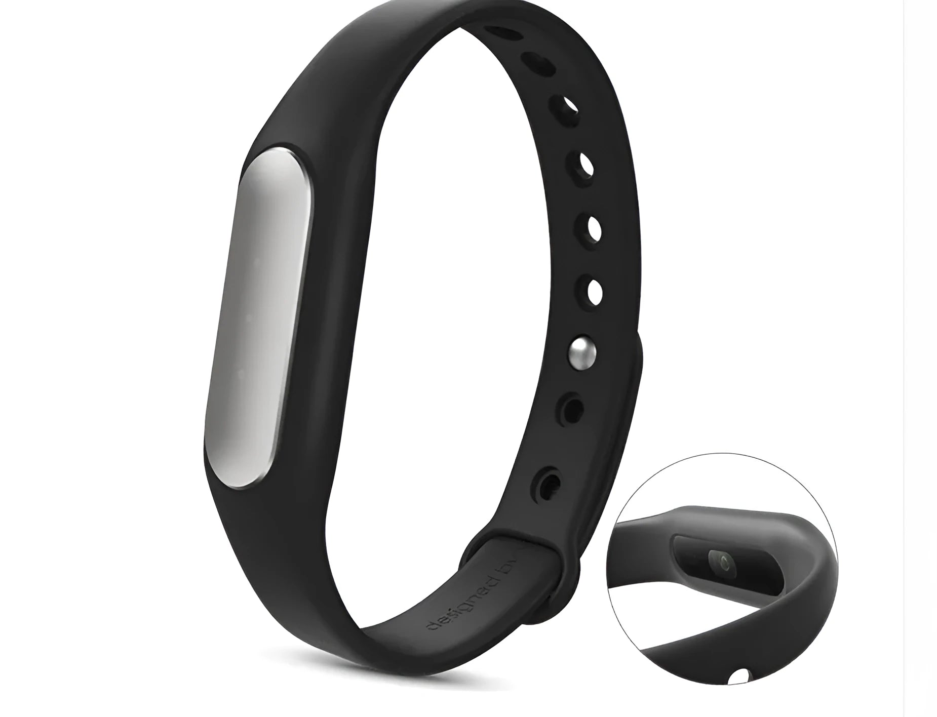 Xiaomi Mi Band 1S black fitness wristband with heart rate sensor and IP67 waterproof rating on wrist