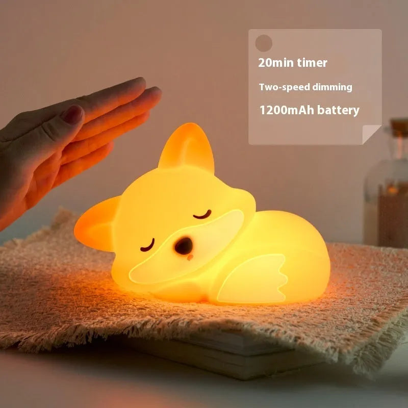 Fox USB rechargeable cartoon small night lamp, 1200mAh battery, two-gear brightness, 20-minute delay turn-off, 164.7 x 91 x 110mm