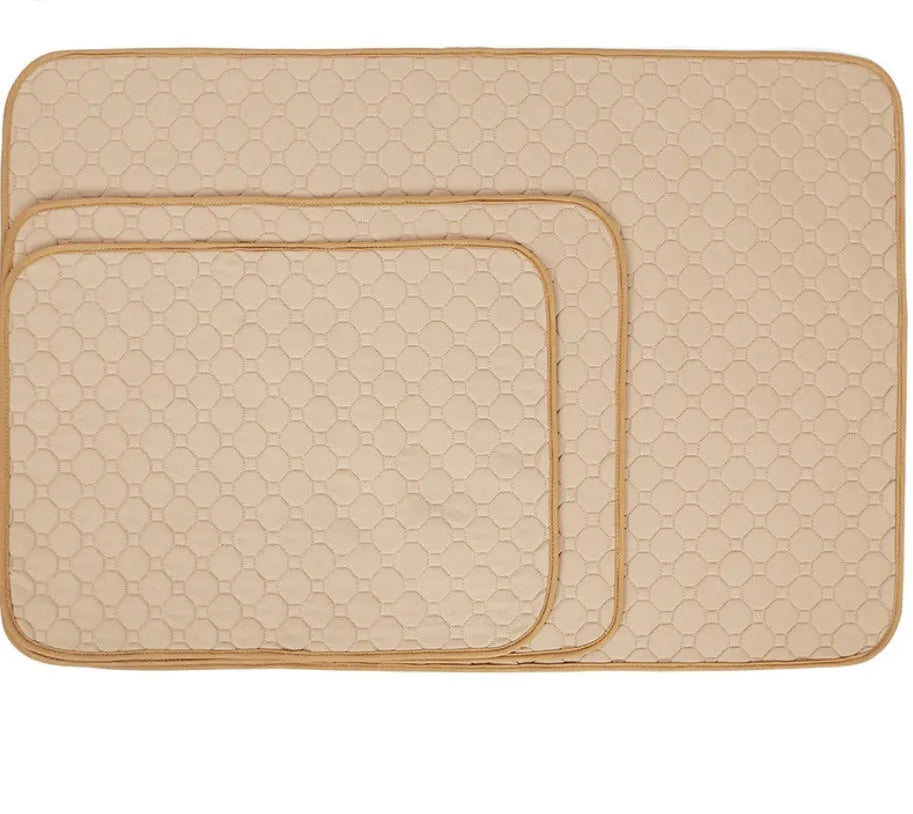 Reusable dog urine pad in beige with non-slip bottom and TPU waterproof layer, machine washable
