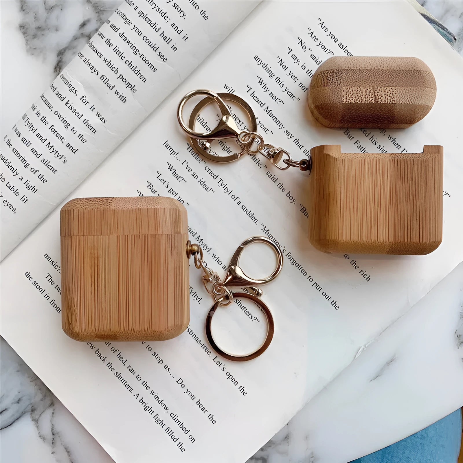 Bamboo AirPods cover with carbonised wood grain finish for generation 1 and 2 models