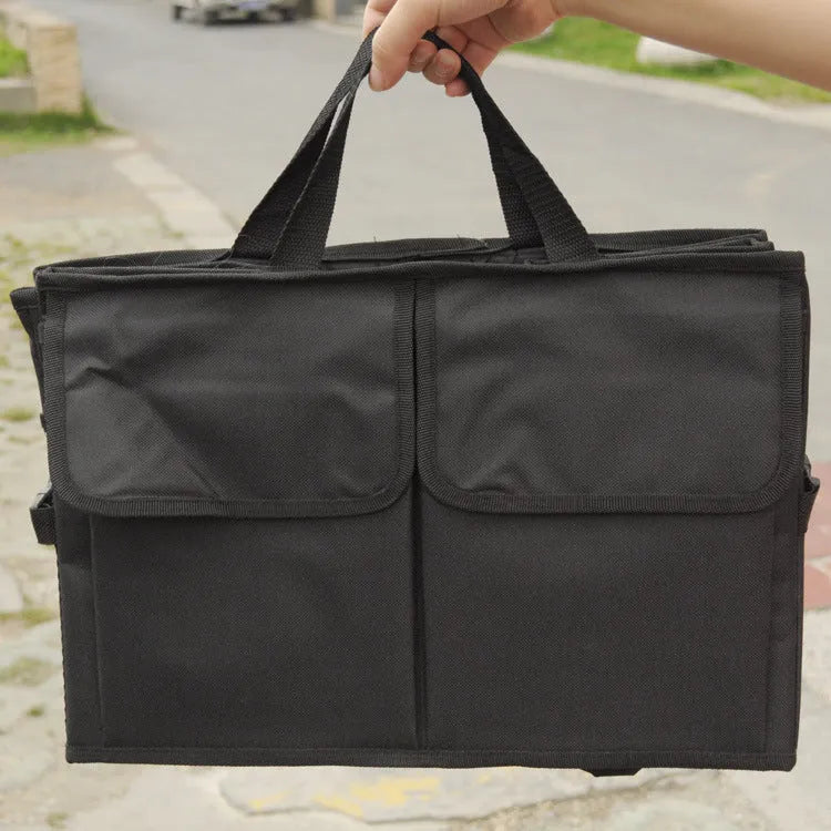 Black non-woven foldable car storage organiser bag 40cm long 26cm wide for boot package organisation