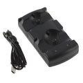 Black dual charging dock for PlayStation 3 with two controllers placed on charging contacts