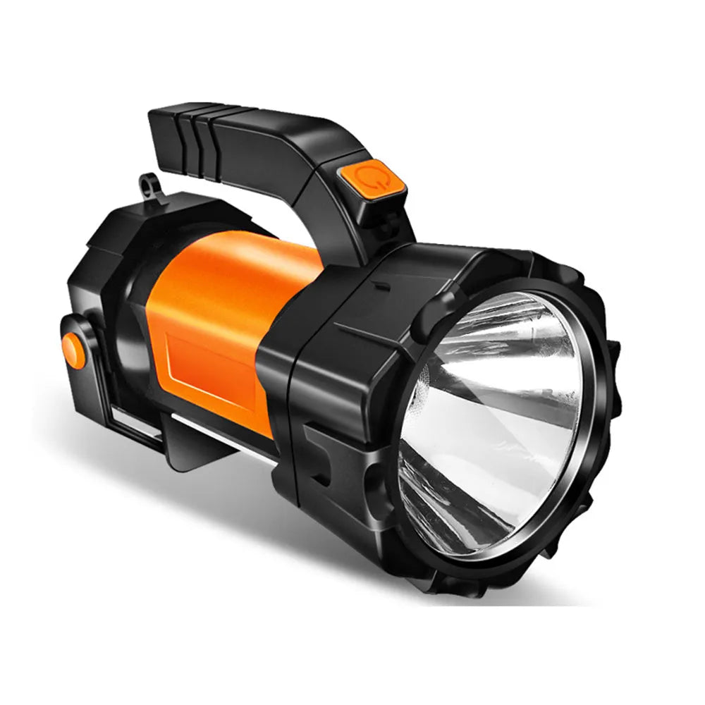 H771 portable orange or green camping lamp with removable battery and shoulder strap.