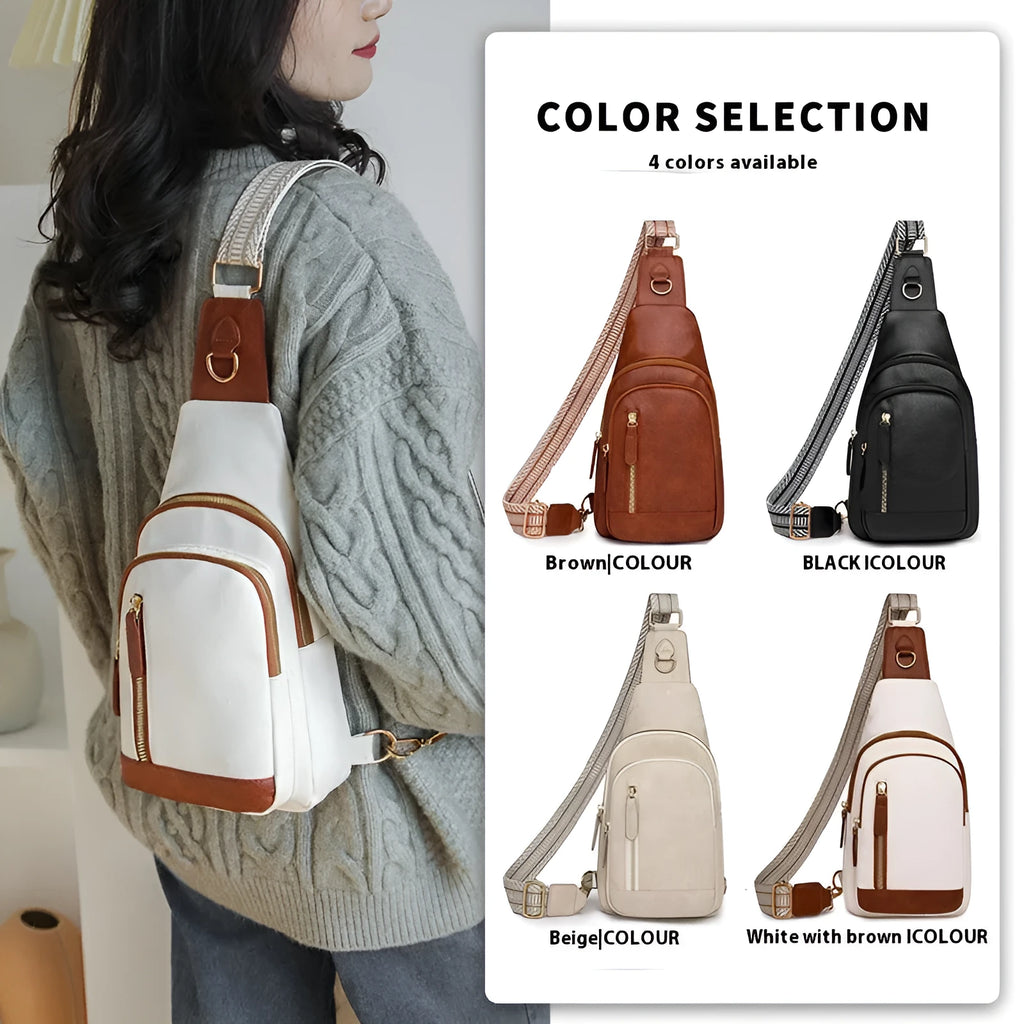Soft brown PU women's crossbody messenger bag with an open front pocket and visible stitching.