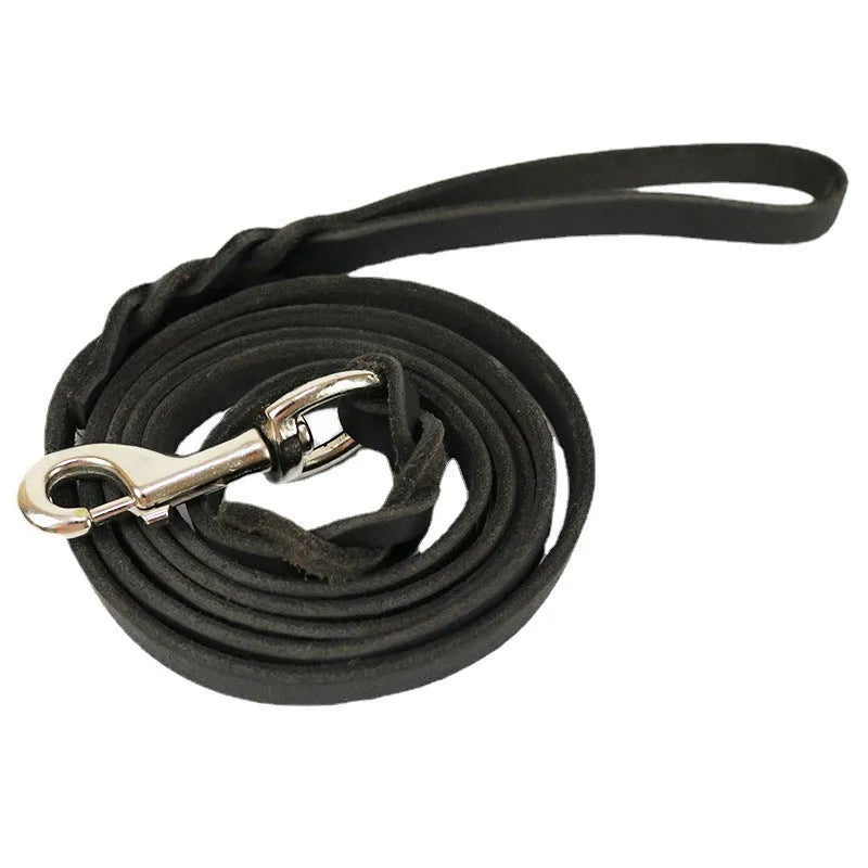 Thickened light brown cowhide leather dog lead for large dogs, shown at 160cm length.
