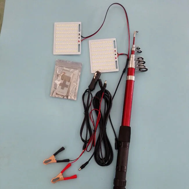 White LED fishing rod light with telescopic extension pole and remote control for outdoor use