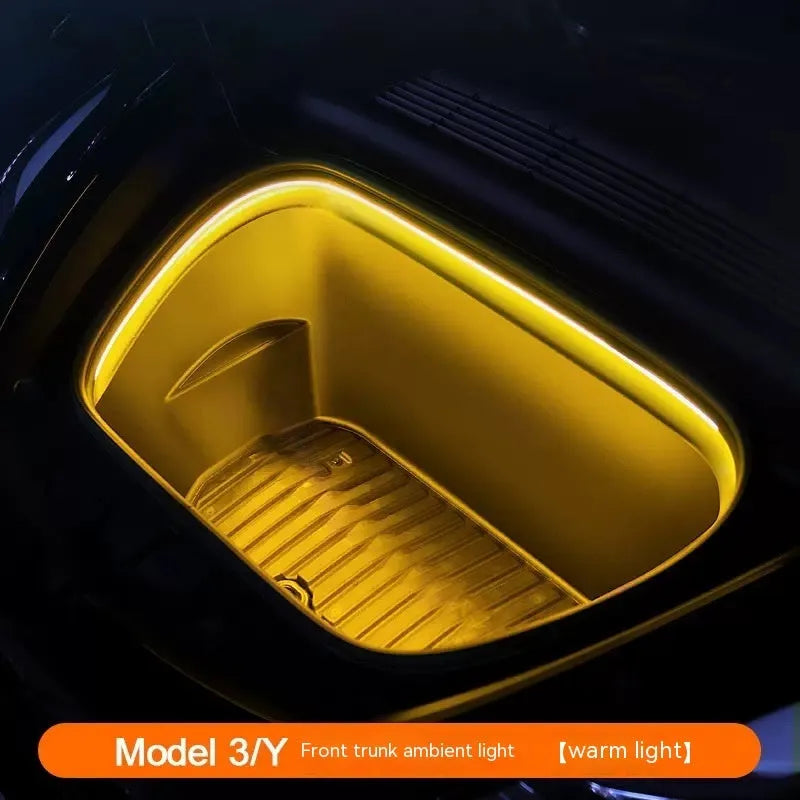 Tesla Model 3 and Y front centre console ambient lighting kit in soft silicone with three colour options.