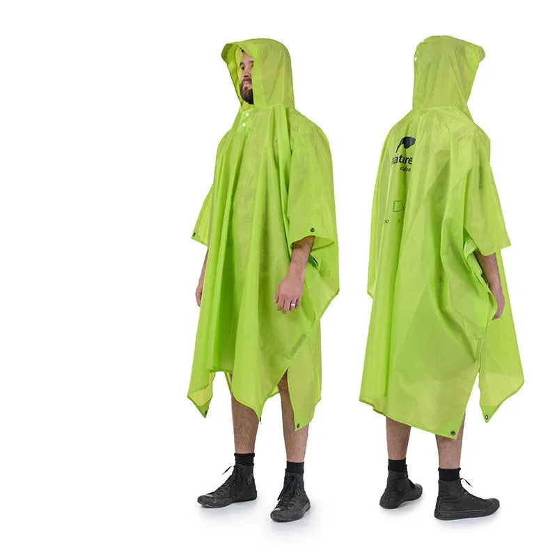3-in-1 outdoor raincoat for hiking in light green, waterproof windproof unisex poncho with 210T polyester fabric