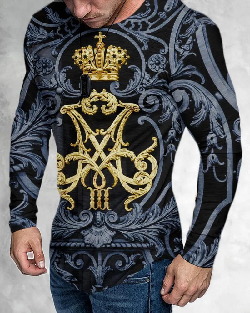 Men's 3D print graphic crew neck T-shirt in G5Z colour, slim fit, 90% polyester