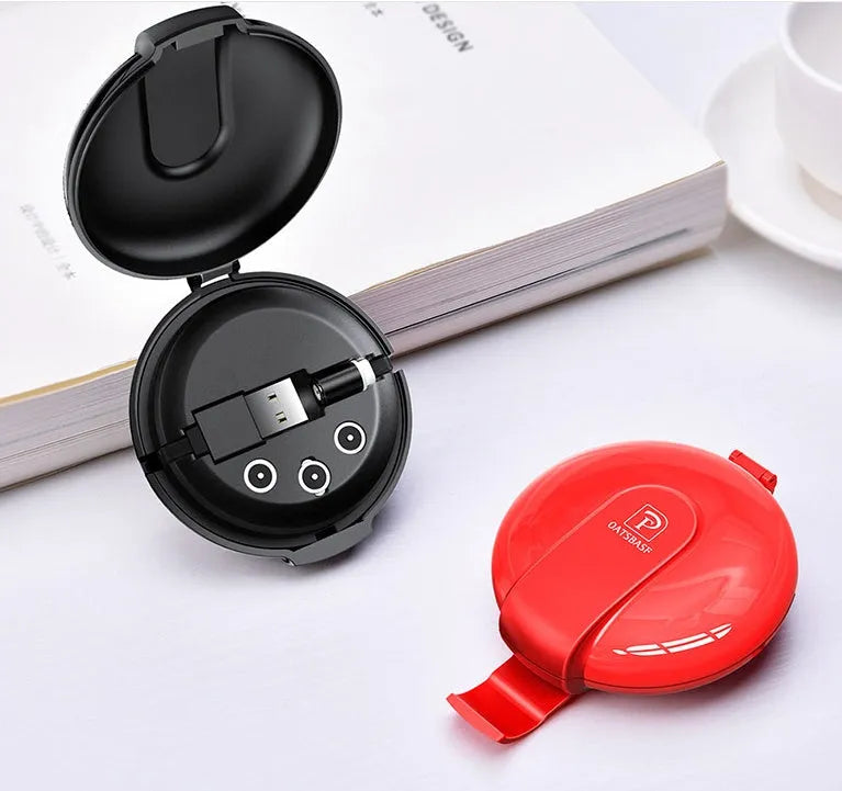 Black 3-in-1 magnetic retractable car charger with phone bracket and charging cable