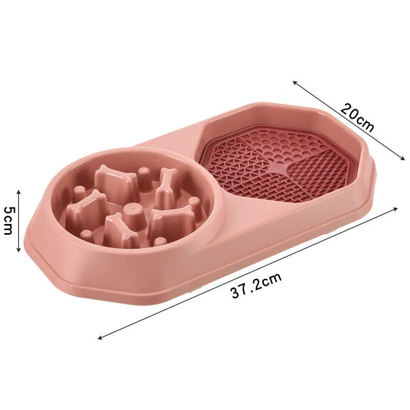 Blue slow feeder dog bowl with puzzle ridges and non-slip base for medium-sized dogs.