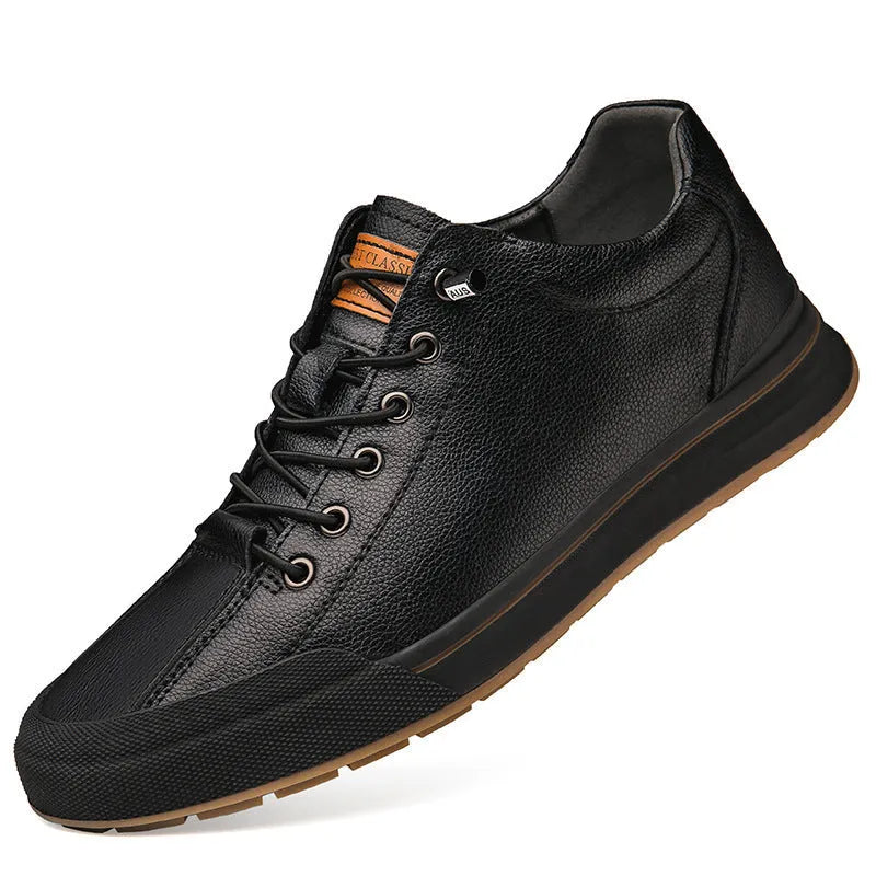 Men's white breathable canvas shoes with round toe and matte leather flat sole