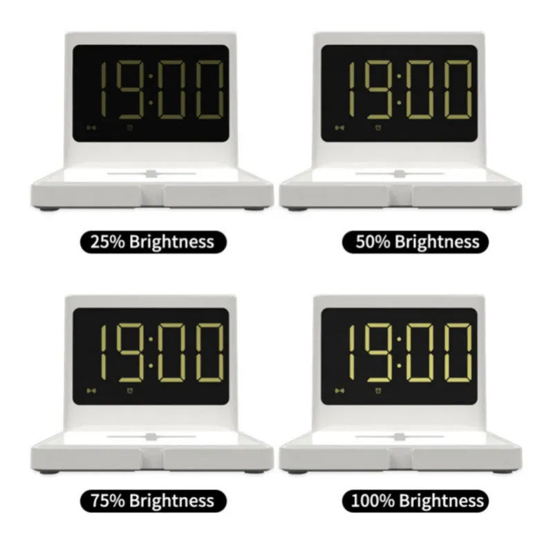 Clock wireless charging fast wireless charger with black finish, showing clock display and Type-C input port