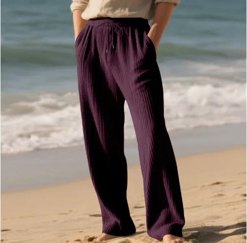 Fall winter men's baggy straight leg trousers with drawstring waist in solid colours