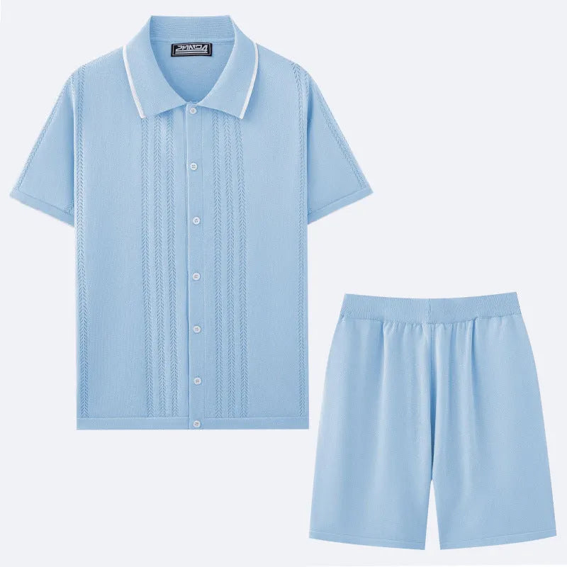 Tencel fabric business casual two-piece set with short sleeves and matching shorts