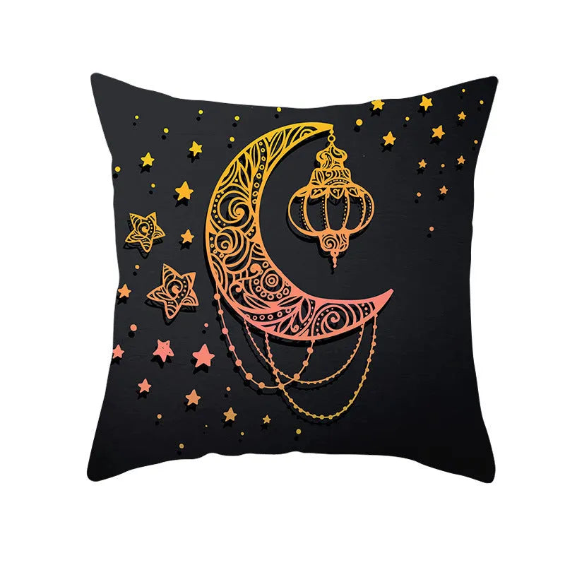 Eid Mubarak printed pillowcase on soft peach skin fabric 44x44cm for Ramadan home decor