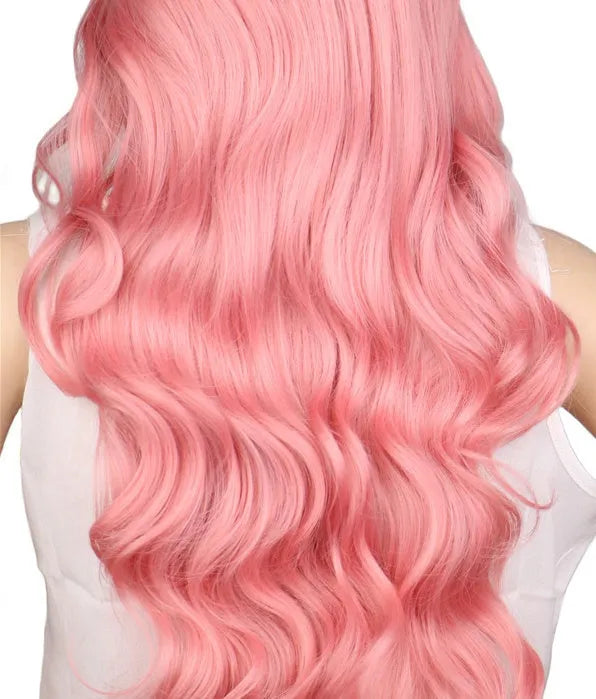 Long curly wig in natural black with full volume curls and 60cm length on display