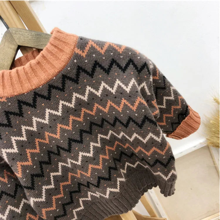 Korean style children's long sleeve wool sweater in apricot colour.