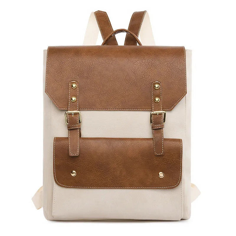 Korean style soft PU retro backpack shown in dark brown colour