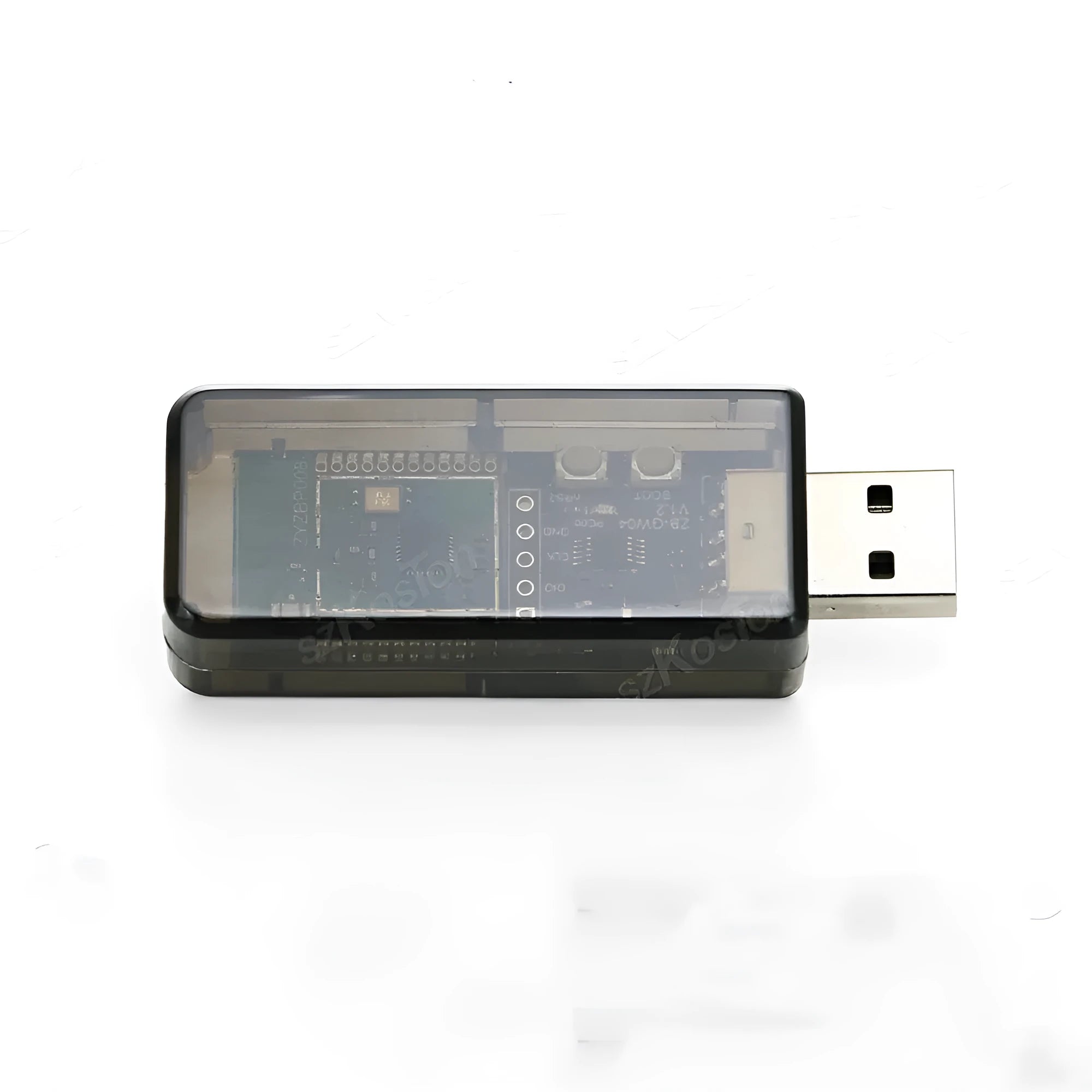 Silicon Labs EFR32MG21 Zigbee USB dongle in a white plastic housing.