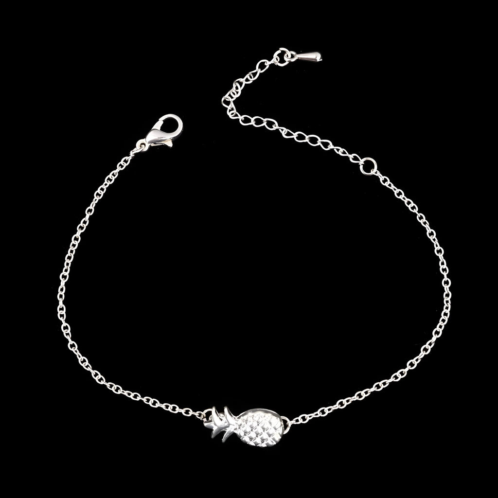 Gold and silver adjustable alloy bracelets featuring a small pineapple charm on a chain.