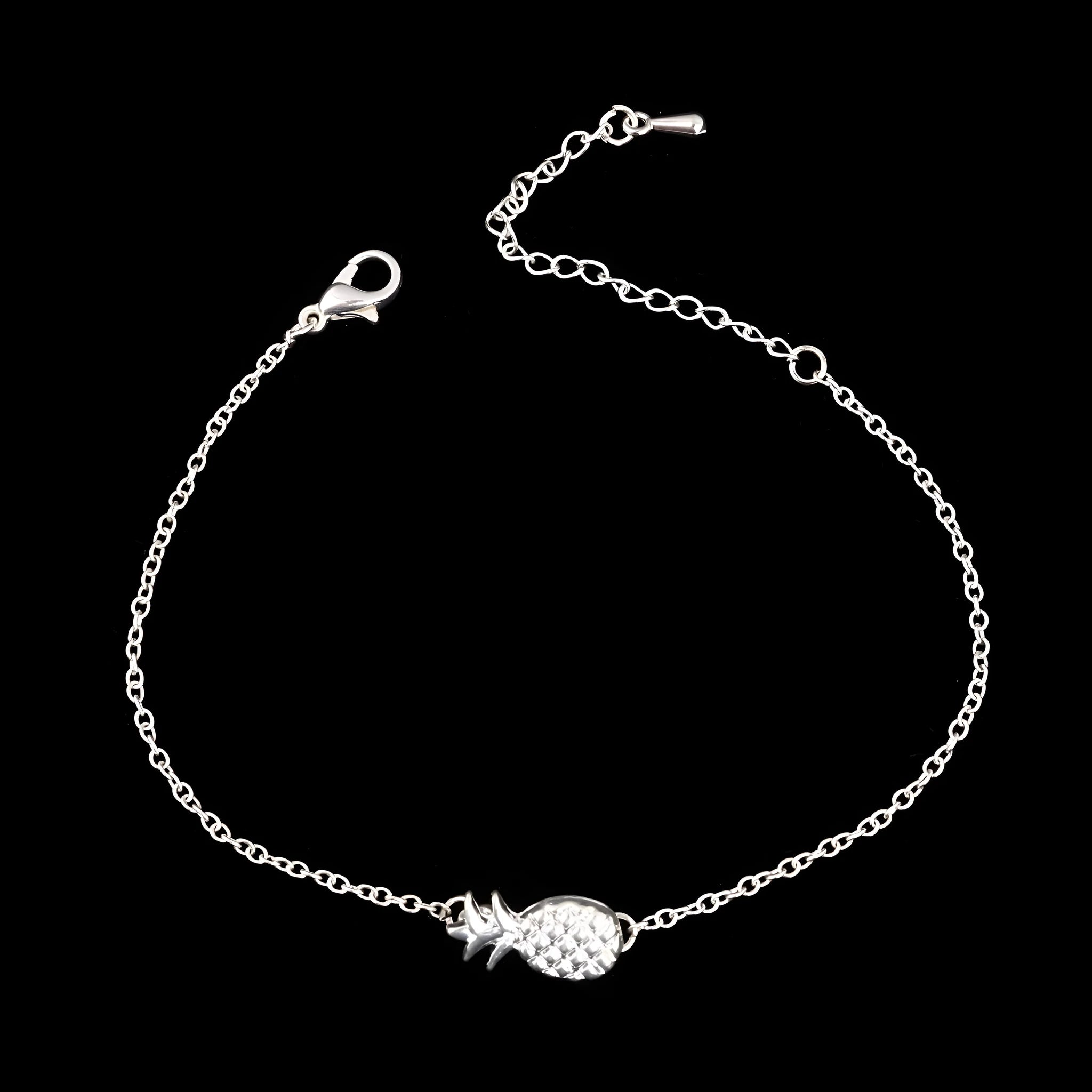 Gold and silver adjustable alloy bracelets featuring a small pineapple charm on a chain.