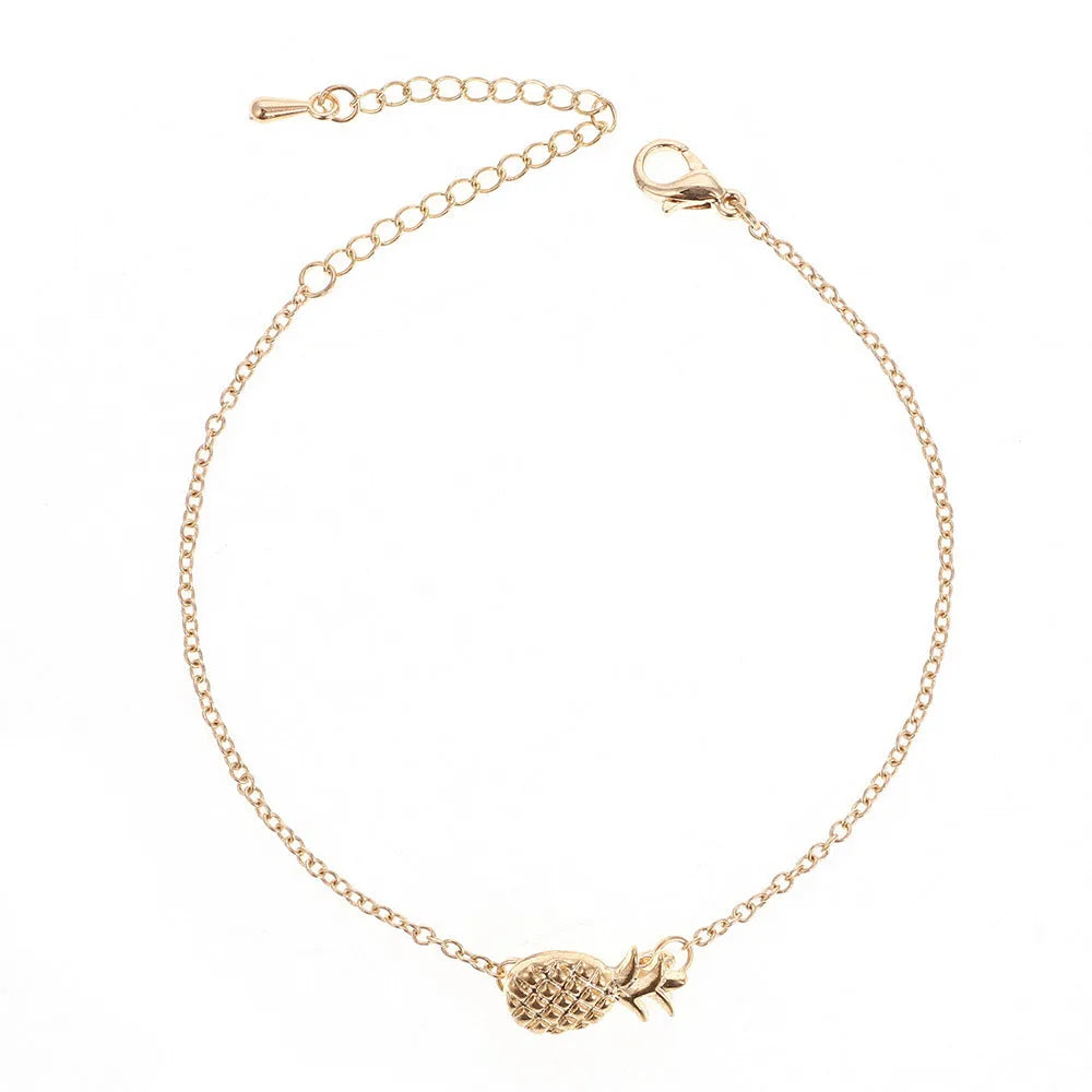 Gold and silver adjustable alloy bracelets featuring a small pineapple charm on a chain.