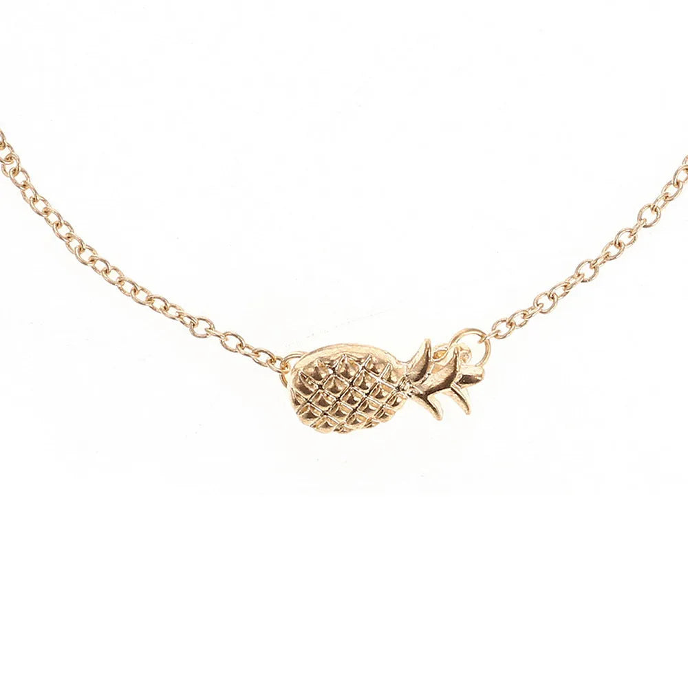 Gold and silver adjustable alloy bracelets featuring a small pineapple charm on a chain.