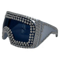 Men's silver punk sunglasses with large square frames and rivet details on the temples