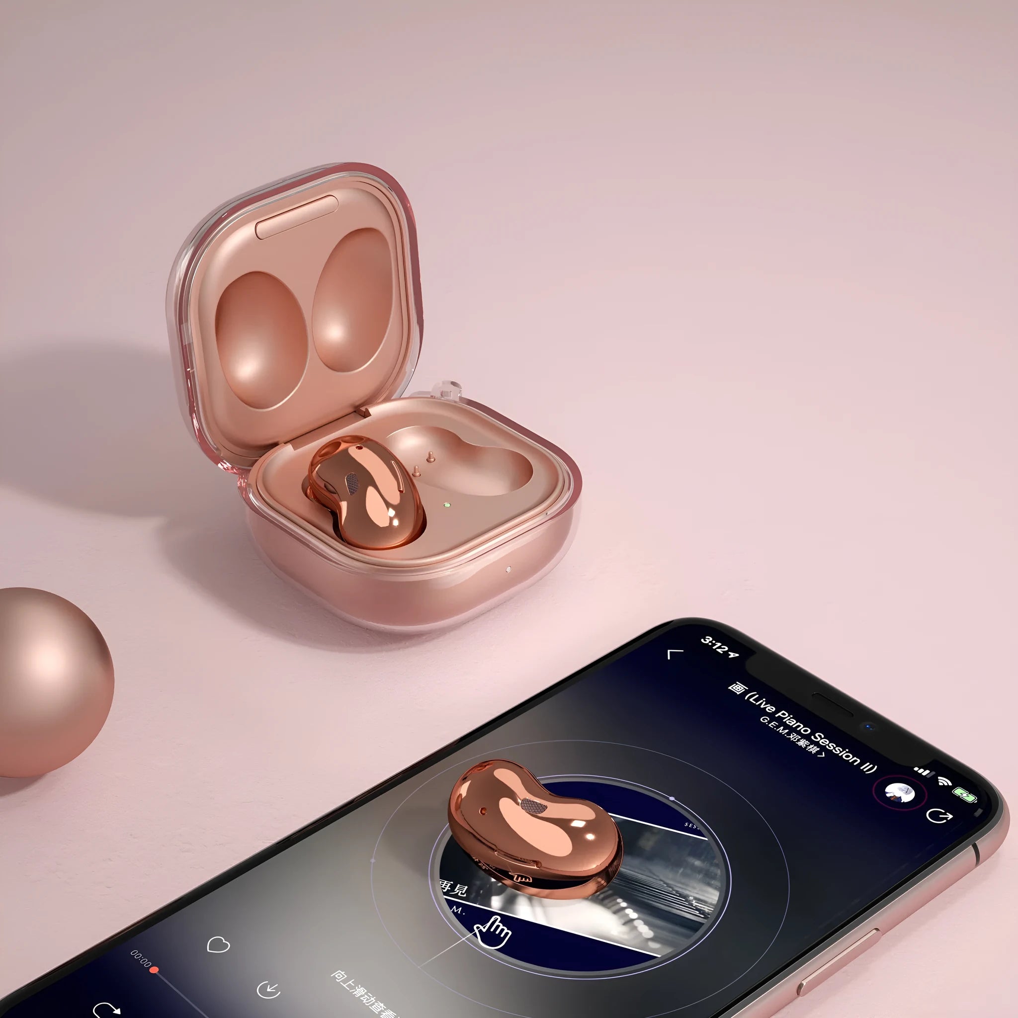 Clear plastic Bluetooth earphone replacement case showing transparent, gold, black, and purple colour options.