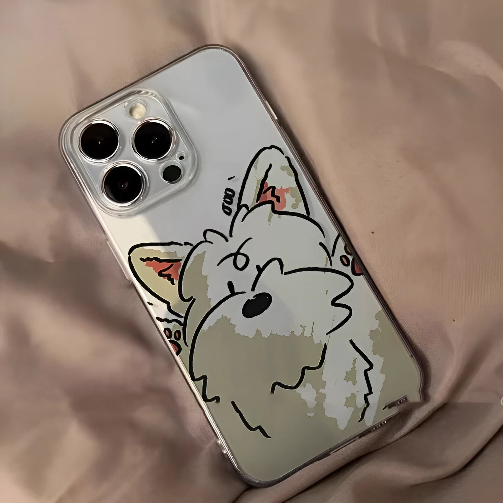 Cartoon puppy transparent silicone phone case for iPhone 14 13 12 11 series in simple creative style