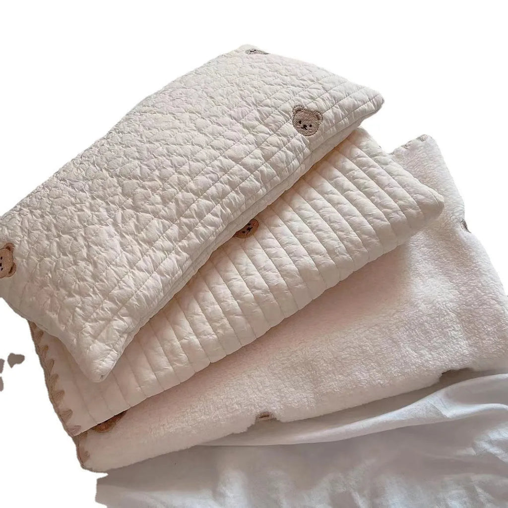 Square dog bed set with pillow mattress and quilt in simple bear pattern design