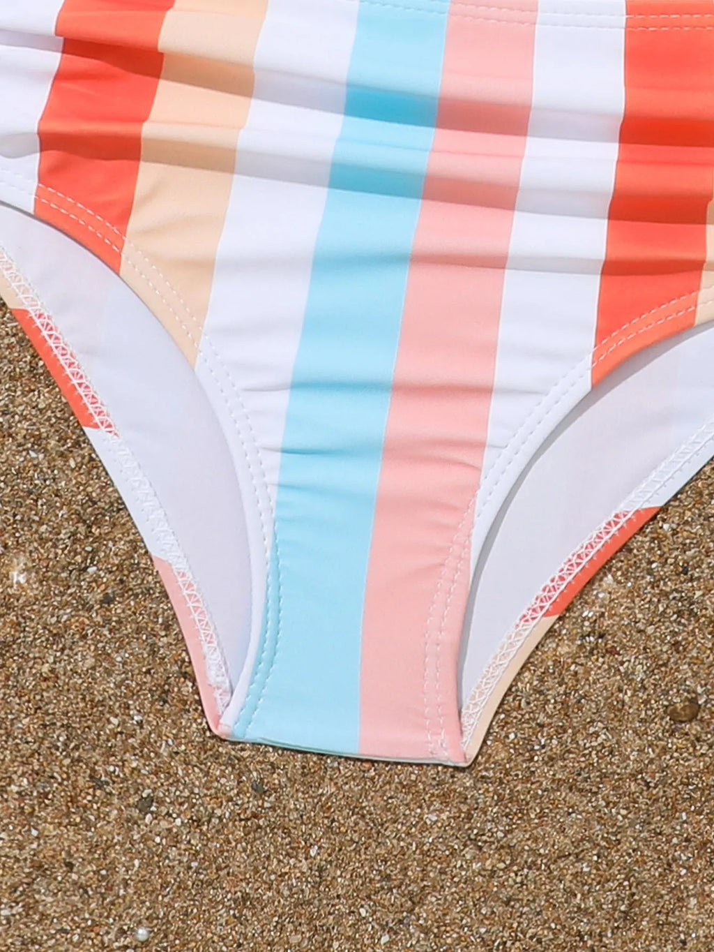 Girls' plaid print two-piece swimsuit set with bra and briefs for swimming.