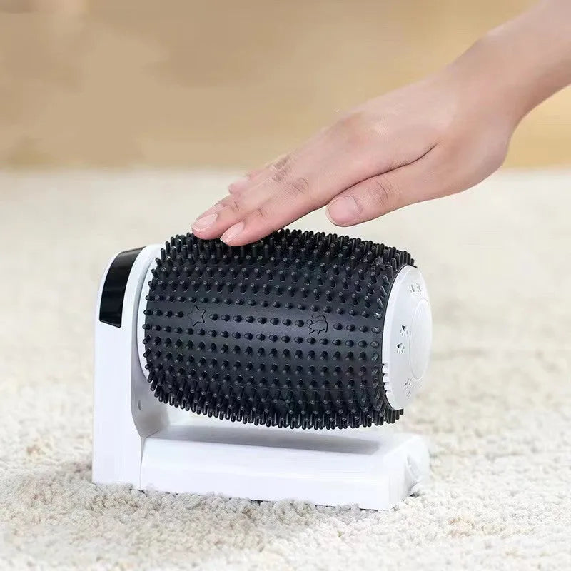 White automatic cat self groomer wall corner brush with USB cable and soft bristles