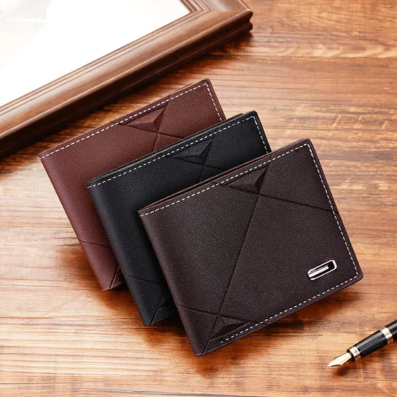 Men's three-fold horizontal wallet in soft PU leather with multiple card slots