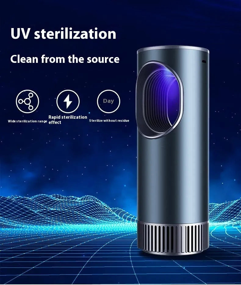 Black USB car air purifier with negative ion technology measuring 187mm tall