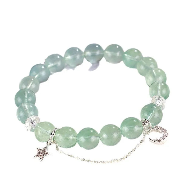 Green fluorite and white crystal star moon princess bracelet with electroplated metal in Korean style