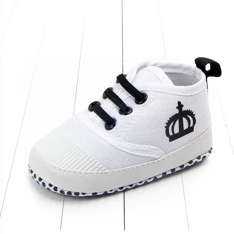 Cotton canvas baby shoes with elastic band in red and white colours