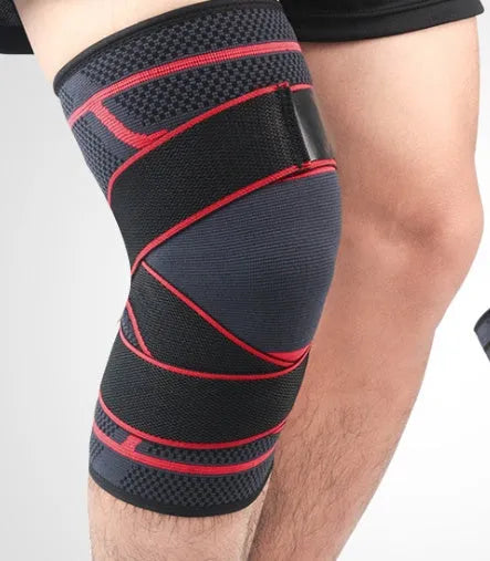 Adjustable sports knee pad with silicone non-slip strip in black knitted fabric