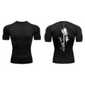 Men's short sleeve compression shirt with sword print pattern in loose pullover style