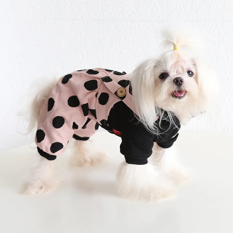 Lapel shoulder strap couple pet clothes for dogs in four-legged and skirt style options
