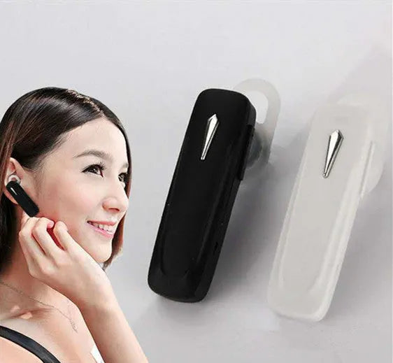 M163 car Bluetooth headset in black or white with control buttons for calls and music