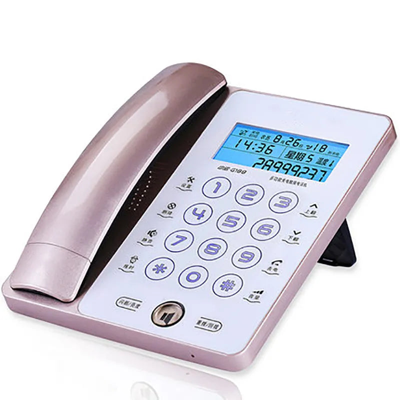 G188 gold and pink touch screen fixed telephone landline with handset