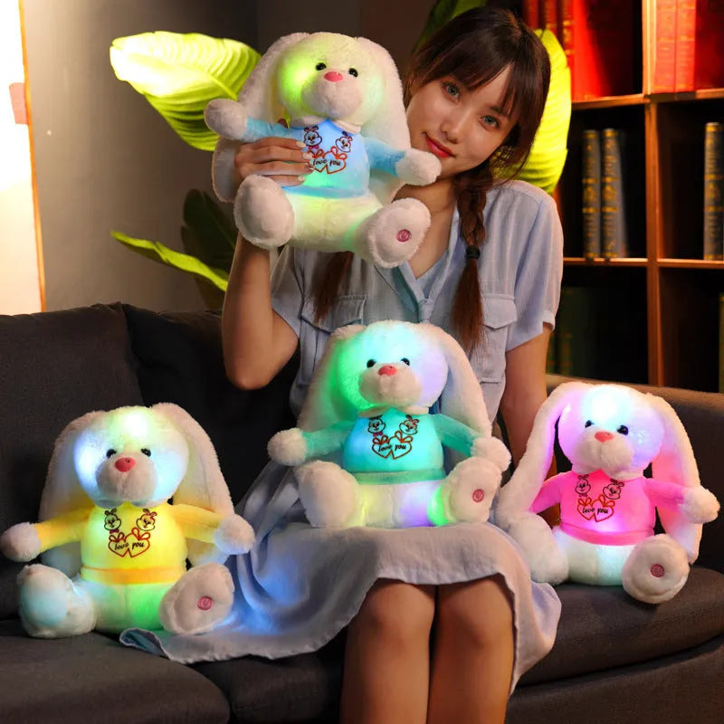 28cm cartoon rabbit plush toy doll pillow with flash function, blue colour, PP cotton filling
