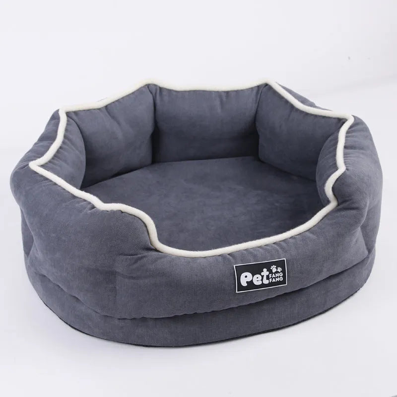 Blue Liscel fabric sponge-filled dog cushion on a sofa for pet comfort