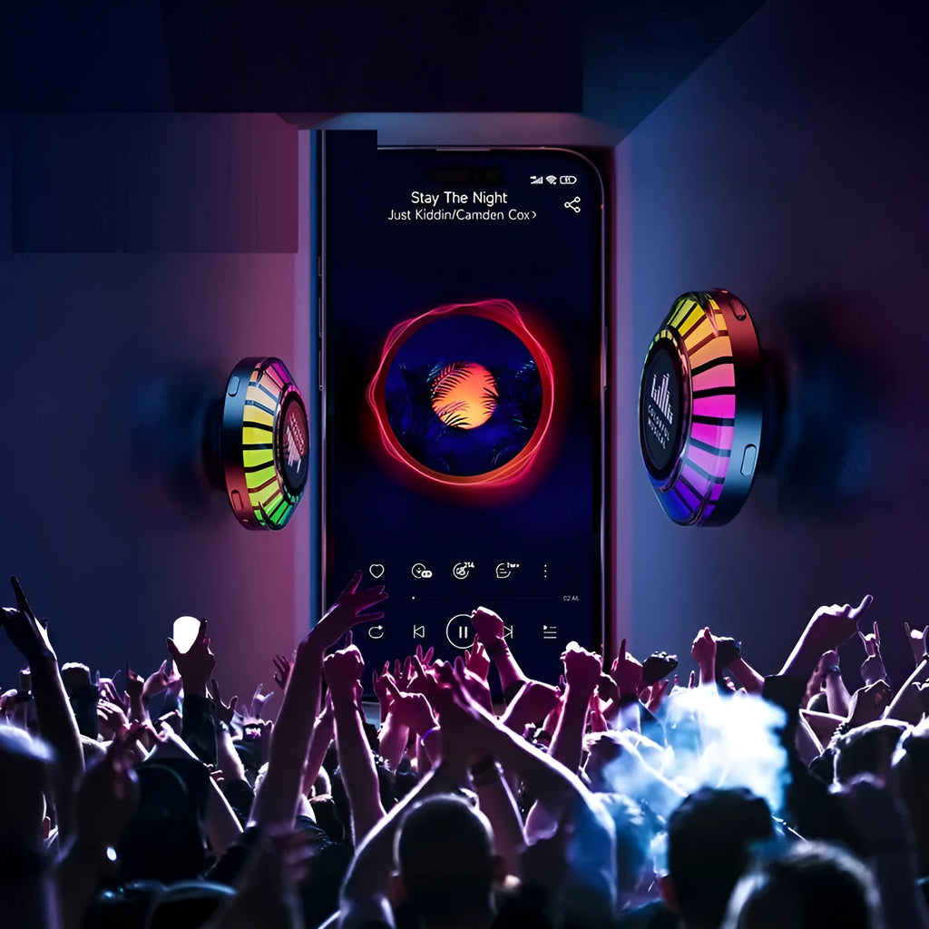 Compact voice-controlled Bluetooth polar light atmosphere lamp with stereo speaker.