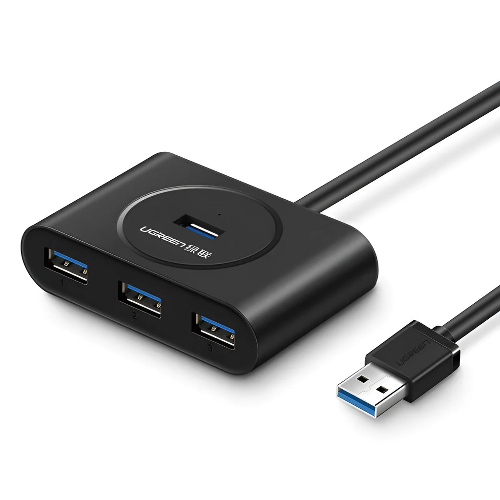 Black USB 3.0 extender adapter hub with plug, shown with length options for computer connectivity.